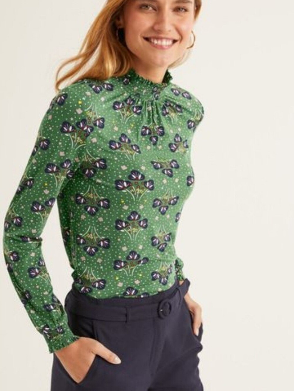 Boden Connie Floral Jersey Top Size 12